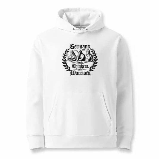Weiß: Herren Bio Hoodie Germans are Poets Thinkers and Warriors Weiß von TextilRebell – GOTS-zertifiziert, 350 g/m²