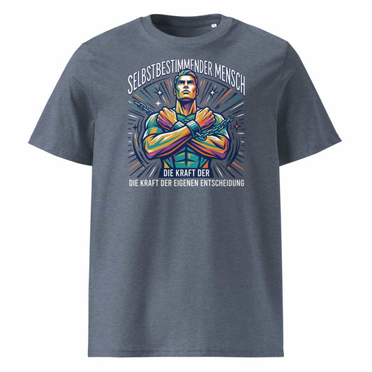 Herren Bio-Baumwolle T-Shirt Kraft in Dark Heather Blue – Frontansicht, GOTS-zertifizierte Bio-Baumwolle, 180 g/m², TextilRebell