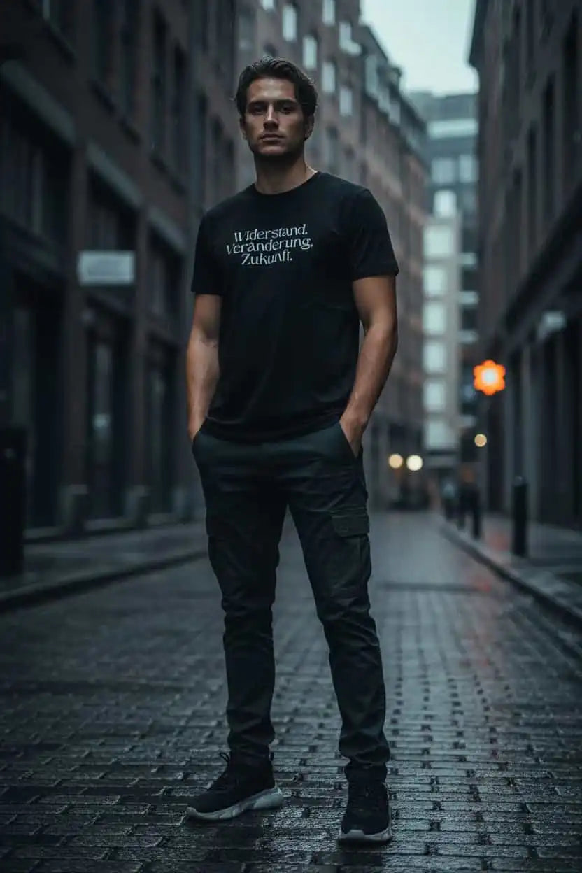 Herren Bio T-Shirt Widerstand Schwarz von TextilRebell – GOTS-zertifiziert, 100% Bio-Baumwolle, nachhaltiger Streetwear-Style