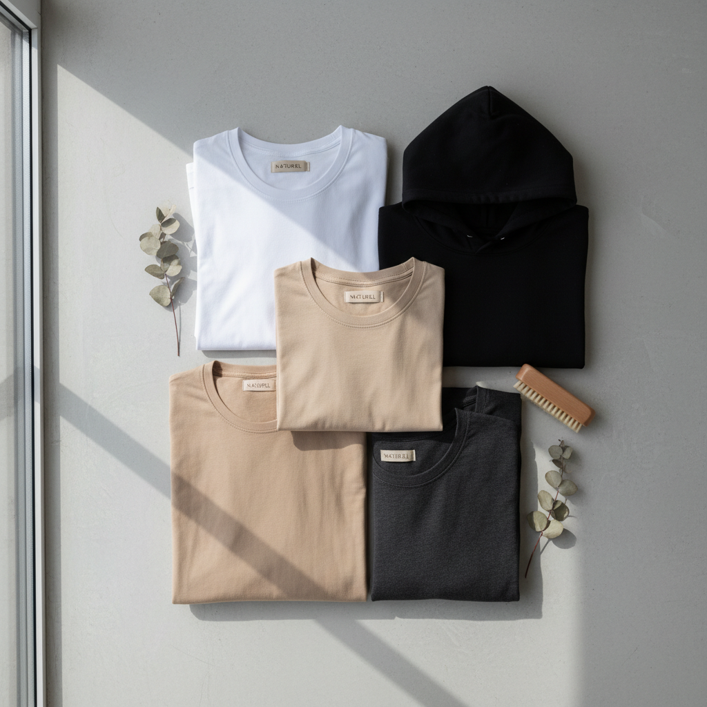 Nachhaltige Capsule Wardrobe Basics in Weiss, Schwarz, Grau und Beige – Bio-Baumwolle von TextilRebell