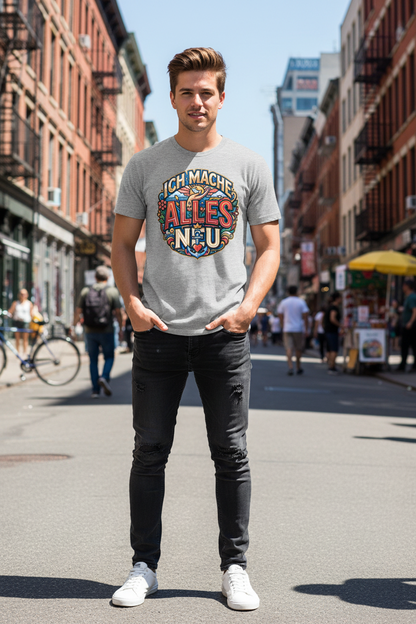 Herren Bio T-Shirt „Alles Neu" in Heather Grau – 100% GOTS Bio-Baumwolle, 155 g/m², normale Passform, S–2XL, faire Produktion | TextilRebell