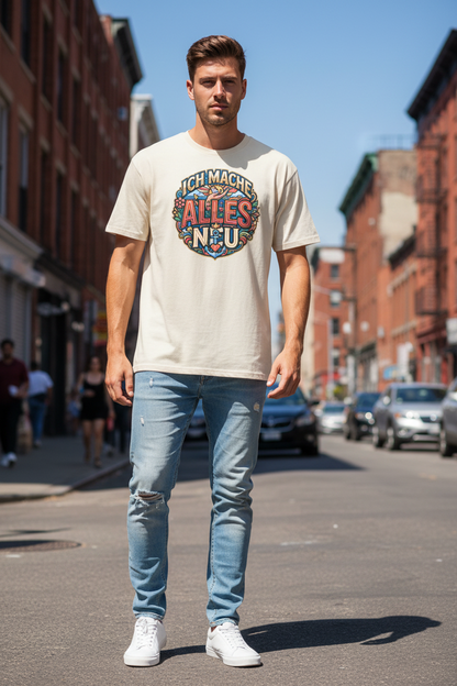 Herren Bio T-Shirt „Alles Neu" in Vintage White – 100% GOTS Bio-Baumwolle, 155 g/m², normale Passform, S–2XL, faire Produktion | TextilRebell