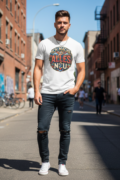 Herren Bio T-Shirt „Alles Neu" in Weiß – 100% GOTS Bio-Baumwolle, 155 g/m², normale Passform, S–2XL, faire Produktion | TextilRebell