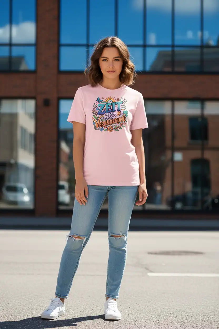 Damen T-Shirt „Zeit zur Veränderung" in Cotton Pink – 100% Bio-Baumwolle GOTS | TextilRebell