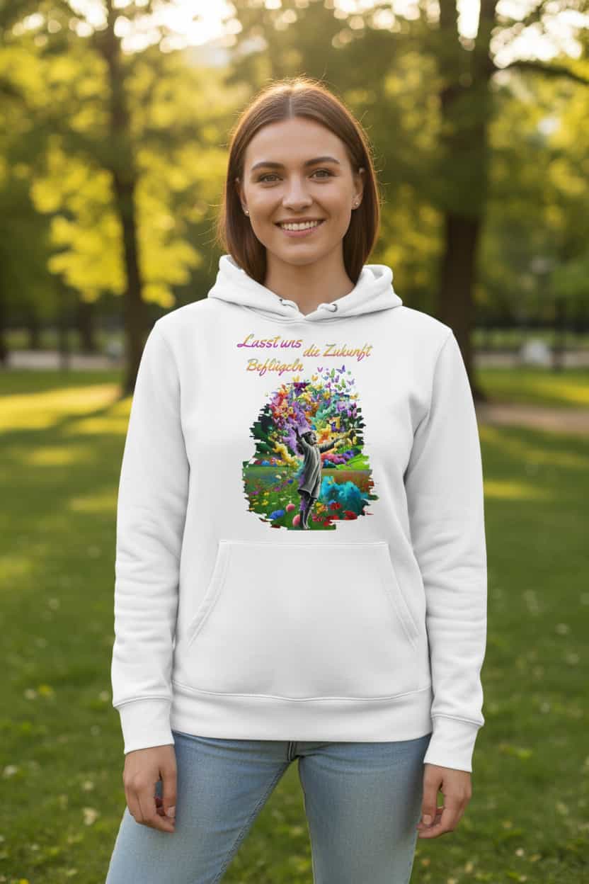 Weiß: Damen Bio Hoodie Zukunft Weiß von TextilRebell – GOTS-zertifiziert, 350 g/m², faire Produktion