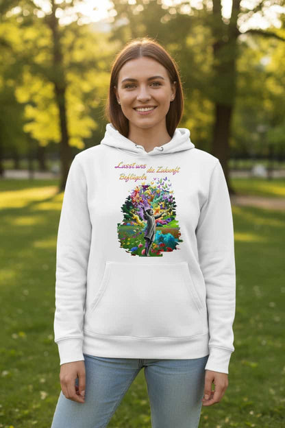 Weiß: Damen Bio Hoodie Zukunft Weiß von TextilRebell – GOTS-zertifiziert, 350 g/m², faire Produktion
