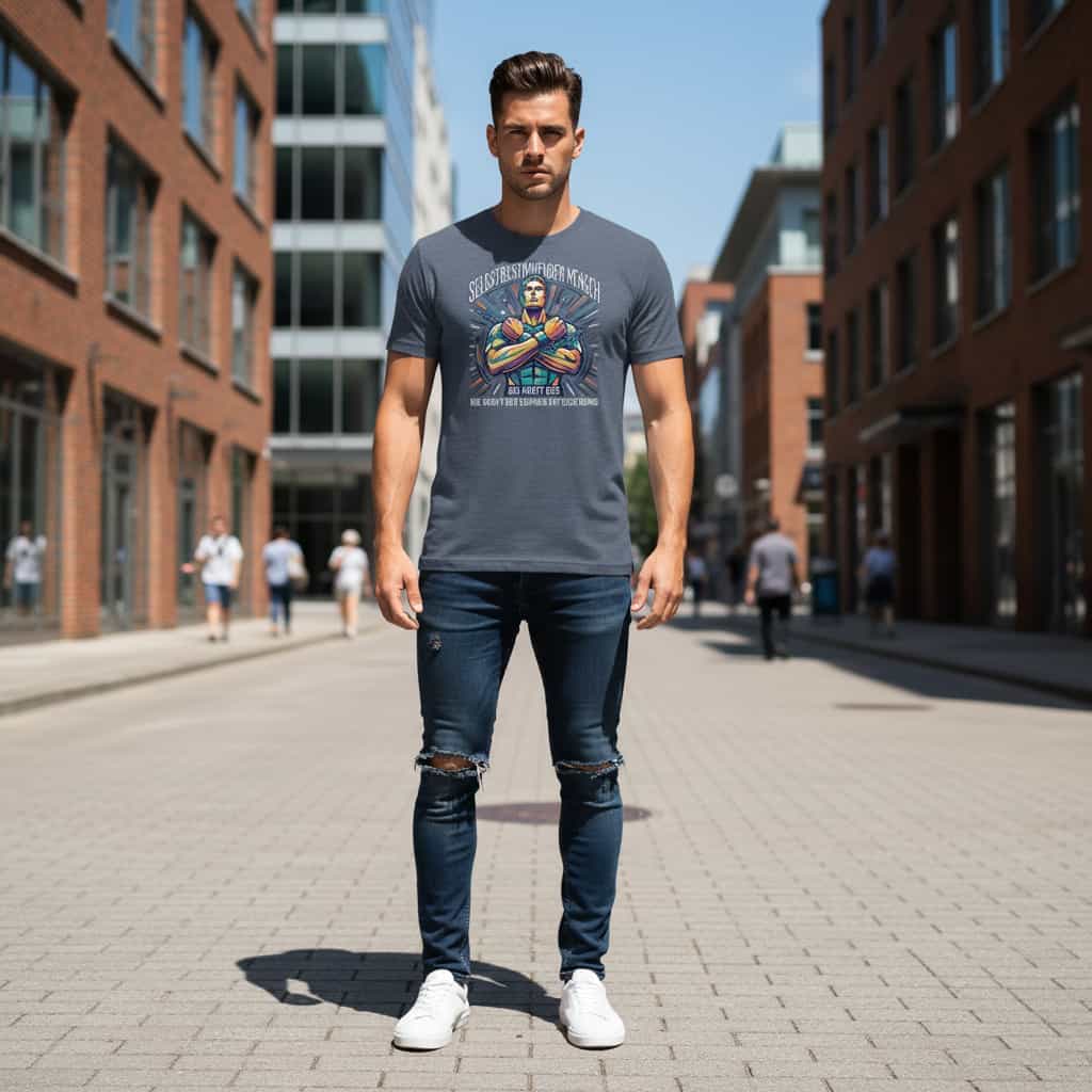 Herren Bio-Baumwolle T-Shirt Kraft in Dark Heather Blue – Frontansicht, GOTS-zertifizierte Bio-Baumwolle, 180 g/m², TextilRebell