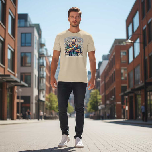 Herren Bio-Baumwolle T-Shirt Kraft in Desert Dust – Frontansicht, GOTS-zertifizierte Bio-Baumwolle, 180 g/m², TextilRebell