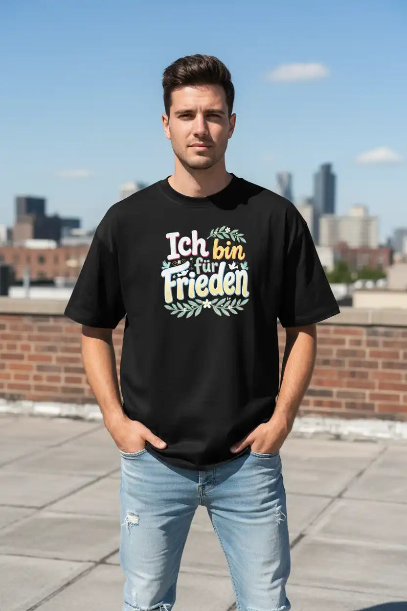 Unisex Oversized T-Shirt „Ich bin für Frieden" – Schwarz – 100% Bio-Baumwolle GOTS 200g – TextilRebell