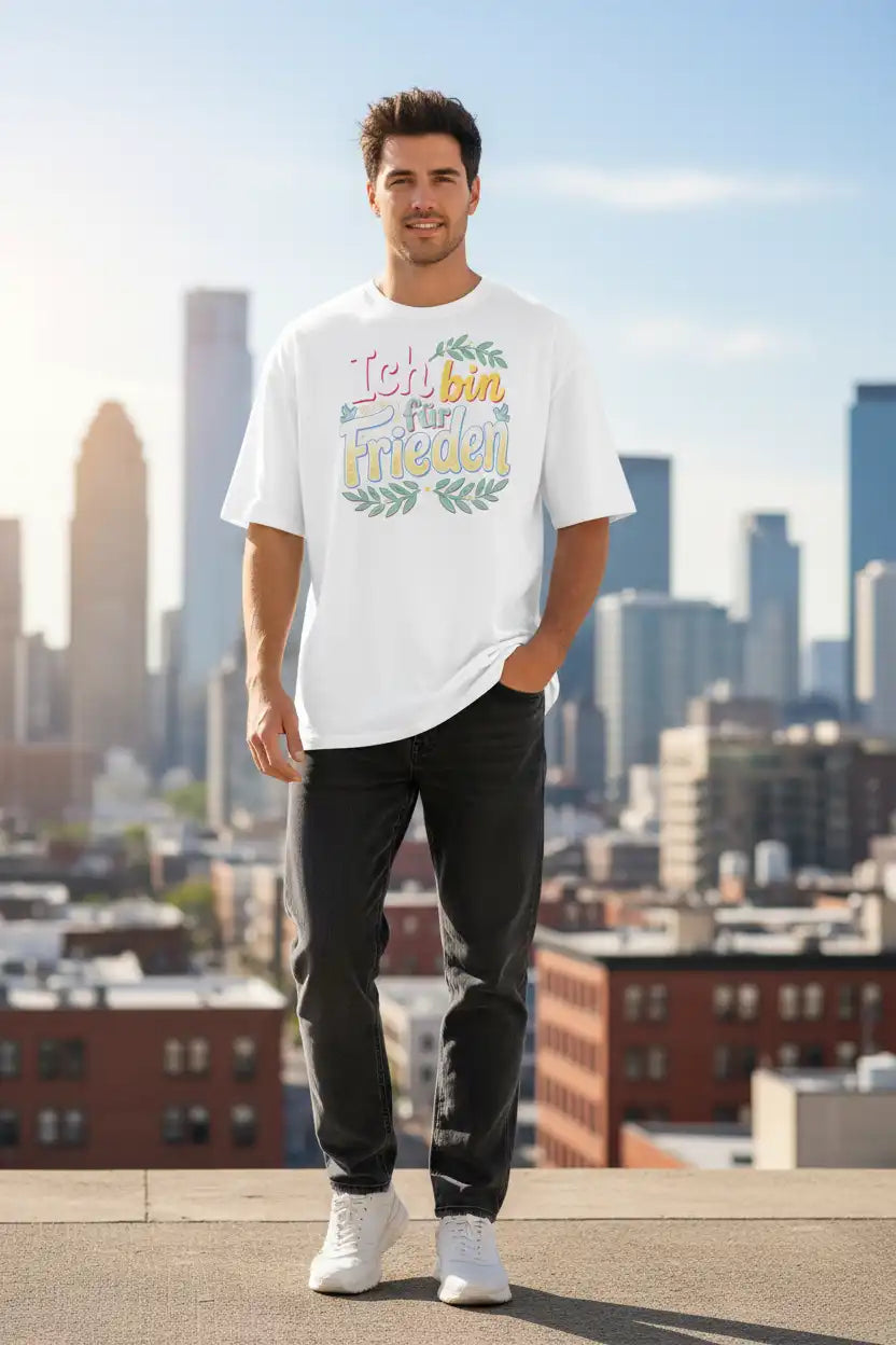 Unisex Oversized T-Shirt „Ich bin für Frieden" – Weiß – 100% Bio-Baumwolle GOTS 200g – TextilRebell