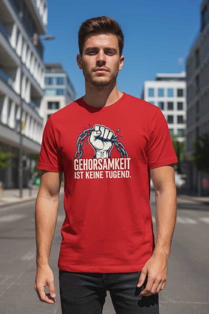 „Herren Bio T-Shirt Gehorsamkeit von TextilRebell – 100% GOTS-zertifizierte Bio-Baumwolle, nachhaltiges Statement Streetwear"