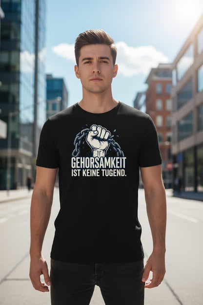 „Herren Bio T-Shirt Gehorsamkeit von TextilRebell – 100% GOTS-zertifizierte Bio-Baumwolle, nachhaltiges Statement Streetwear"