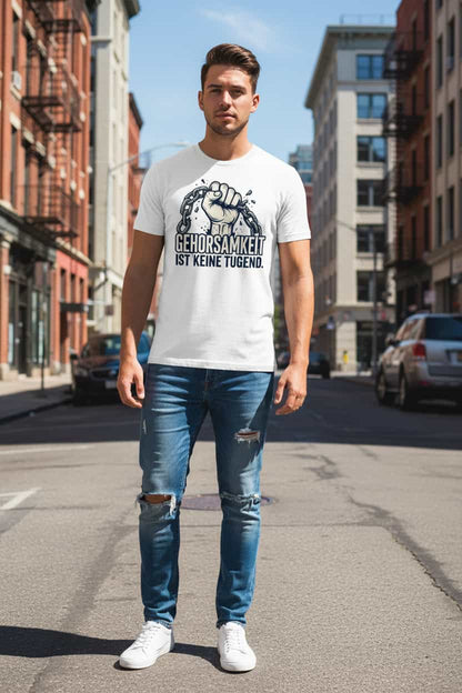 „Herren Bio T-Shirt Gehorsamkeit von TextilRebell – 100% GOTS-zertifizierte Bio-Baumwolle, nachhaltiges Statement Streetwear"