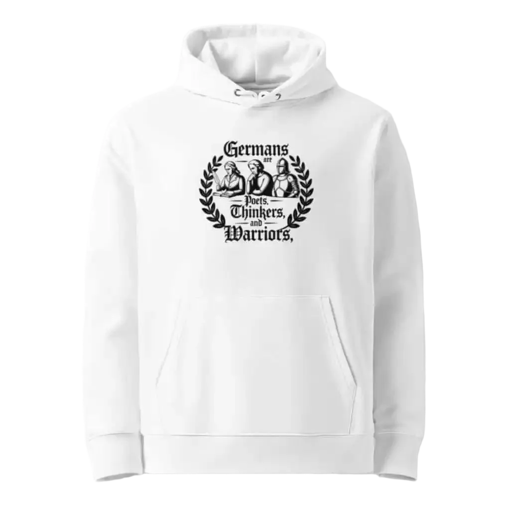 Herren Bio Hoodie Germans are Poets Thinkers and Warriors Weiß von TextilRebell – GOTS-zertifiziert, 350 g/m²