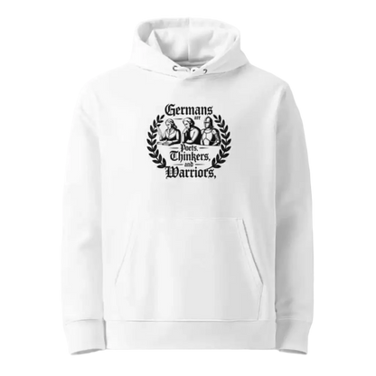 Herren Bio Hoodie Germans are Poets Thinkers and Warriors Weiß von TextilRebell – GOTS-zertifiziert, 350 g/m²