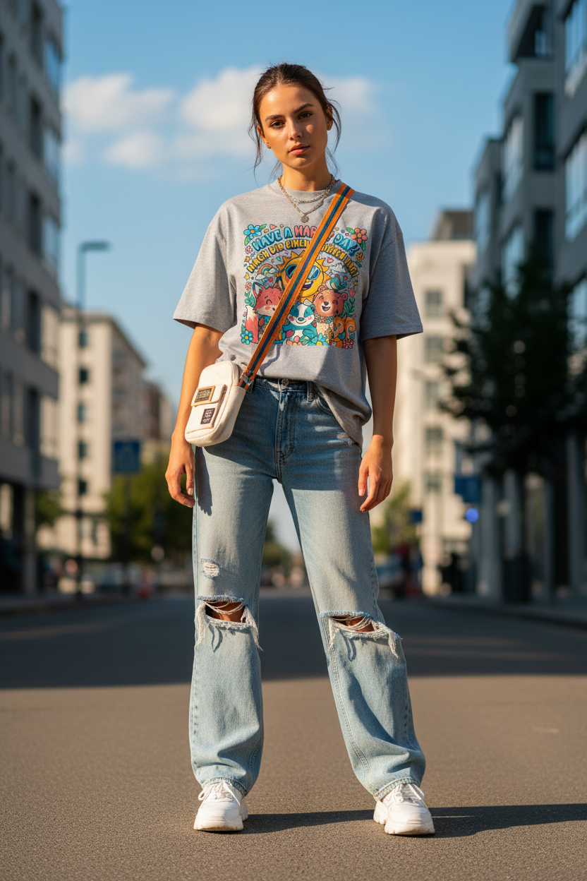 Happy T-Shirt Heather Grau Model