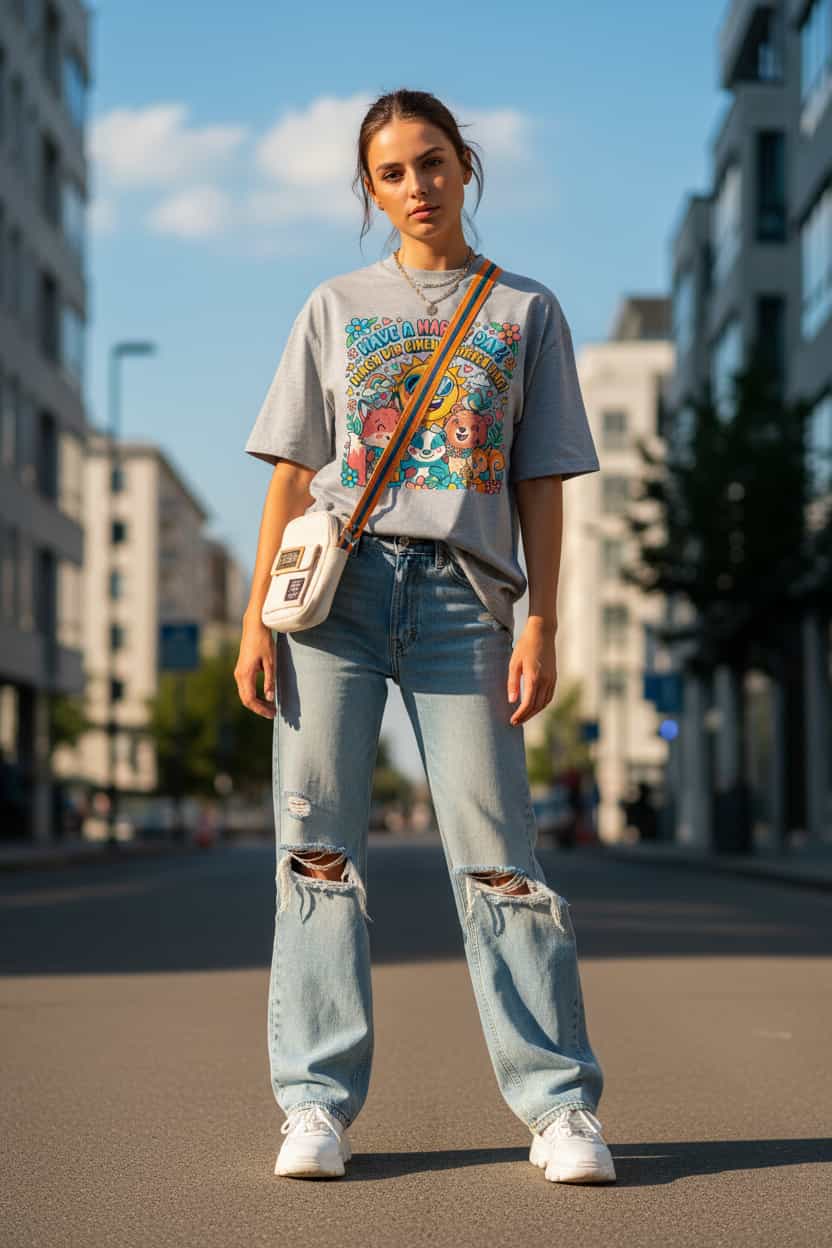Heather Grau: „Damen Bio T-Shirt Happy Heather Grau von TextilRebell – Oversized, GOTS-zertifiziert, nachhaltige Mode"