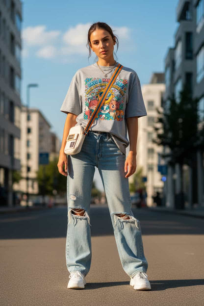 Heather Grau: „Damen Bio T-Shirt Happy Heather Grau von TextilRebell – Oversized, GOTS-zertifiziert, nachhaltige Mode"