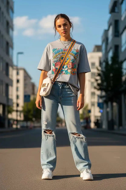 „Damen Bio T-Shirt Happy Heather Grau von TextilRebell – Oversized, GOTS-zertifiziert, nachhaltige Mode"