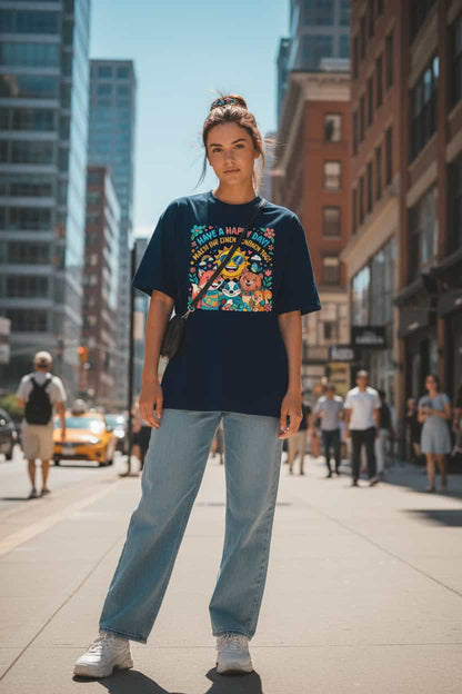French Navy: „Damen Bio T-Shirt Happy von TextilRebell – Oversized, 100% GOTS-zertifizierte Bio-Baumwolle, nachhaltiger Streetwear-Style"