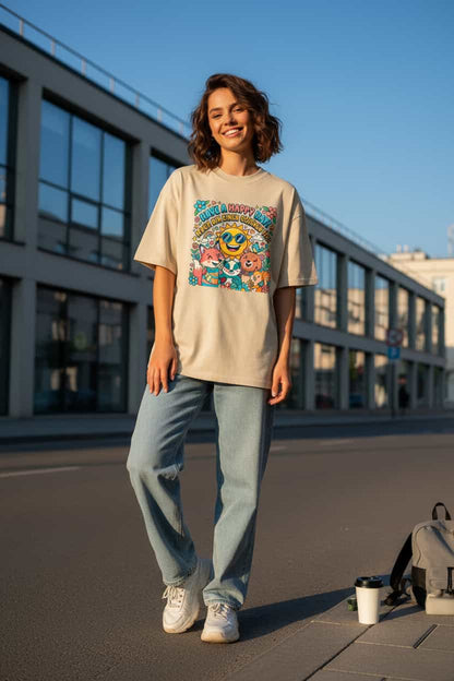 Stein: „Damen Bio T-Shirt Happy Stein von TextilRebell – Oversized, GOTS-zertifiziert, faire Produktion"