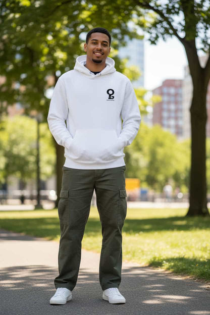 Weiß: Herren Bio Hoodie Frage Weiß von TextilRebell – GOTS-zertifiziert, 350 g/m², faire Produktion