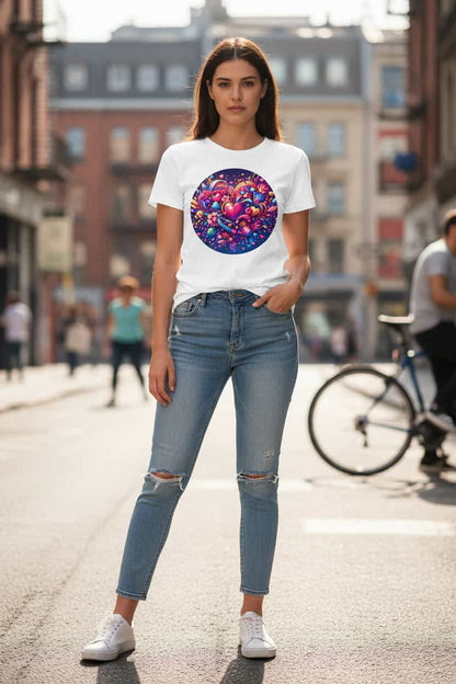  Damen Bio T-Shirt Herzen Weiß von TextilRebell – GOTS-zertifiziert, 180 g/m², faire Produktion