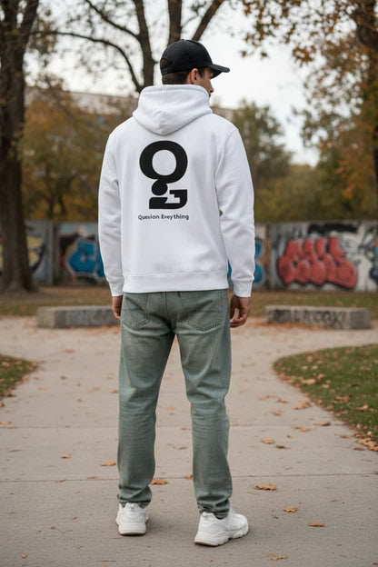 Weiß: Herren Bio Hoodie Frage Weiß von TextilRebell – GOTS-zertifiziert, 350 g/m², faire Produktion