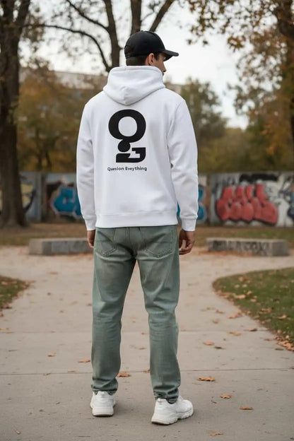 Herren Bio Hoodie Frage Weiß von TextilRebell – GOTS-zertifiziert, 350 g/m², faire Produktion