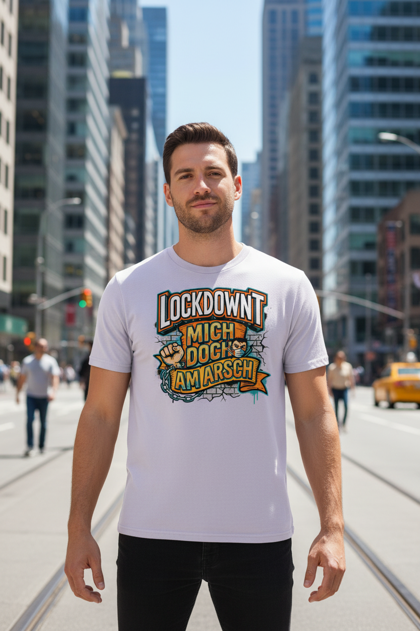 Lavendel (Lifestyle): Herren Bio T-Shirt Lockdownt Lavendel von TextilRebell – GOTS-zertifiziert, 180 g/m², Statement Streetwear