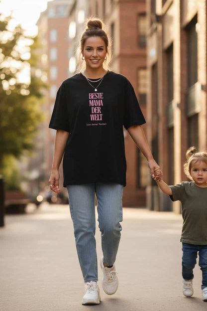 Schwarz: Damen Bio T-Shirt Mama Schwarz von TextilRebell – GOTS-zertifiziert, Oversized, 100% Bio-Baumwolle, nachhaltiger Lifestyle-Style