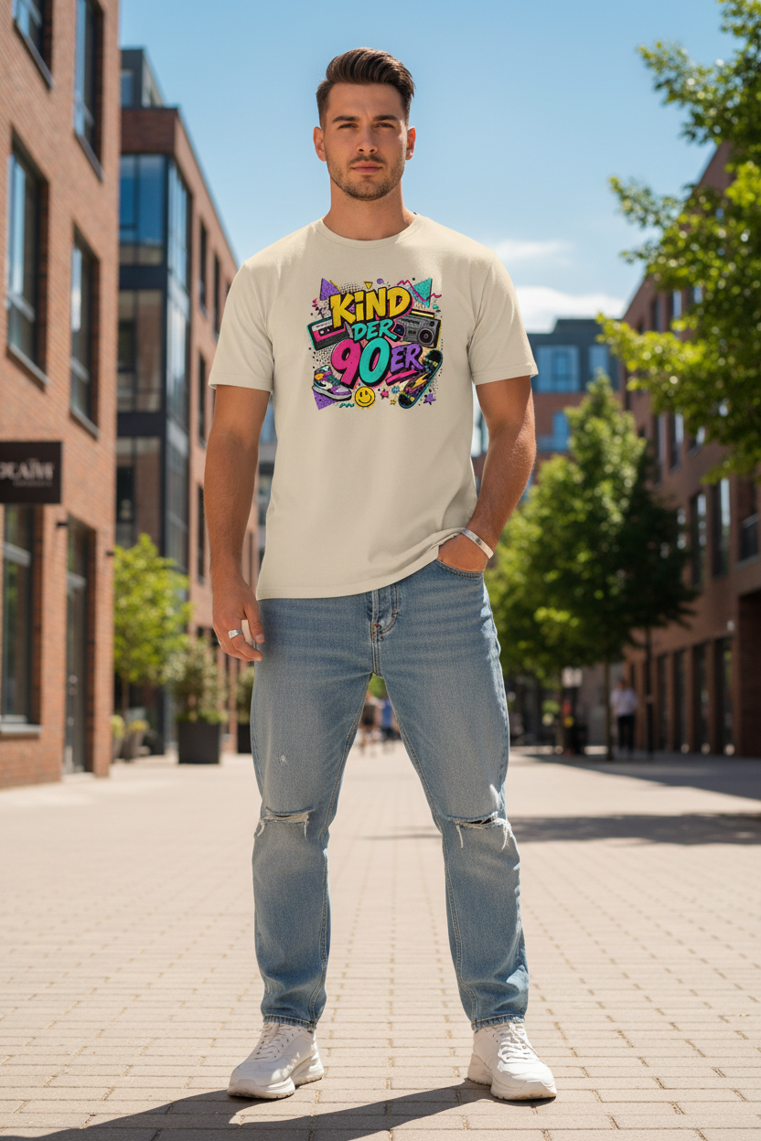  „Herren T-Shirt Kind der 90er – 100% Bio-Baumwolle, GOTS zertifiziert, Farbe Desert Dust"