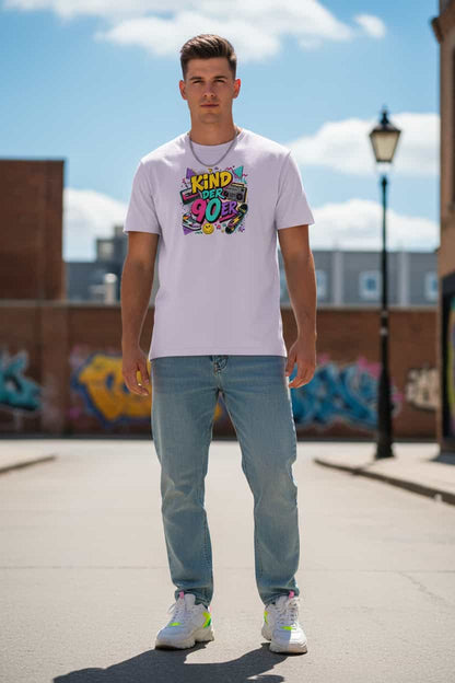  „Herren T-Shirt Kind der 90er – 100% Bio-Baumwolle, GOTS zertifiziert, Farbe Lavendel"