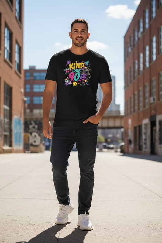  „Herren T-Shirt Kind der 90er – 100% Bio-Baumwolle, GOTS zertifiziert, Farbe Schwarz"