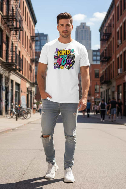 „Herren T-Shirt Kind der 90er – 100% Bio-Baumwolle, GOTS zertifiziert, Farbe Weiß"