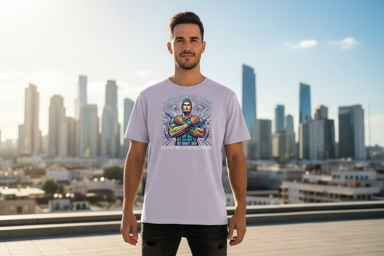 Herren Bio-Baumwolle T-Shirt Kraft in Lavendel – Frontansicht, GOTS-zertifizierte Bio-Baumwolle, 180 g/m², TextilRebell
