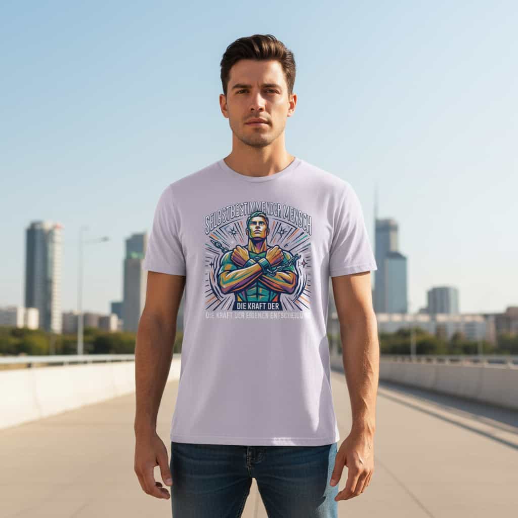 Herren Bio-Baumwolle T-Shirt Kraft in Lavendel – Frontansicht, GOTS-zertifizierte Bio-Baumwolle, 180 g/m², TextilRebell