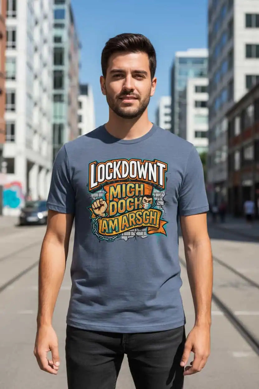 Herren Bio T-Shirt Lockdownt Dark Heather Blue von TextilRebell – GOTS-zertifiziert, 180 g/m², nachhaltiger Streetwear-Style