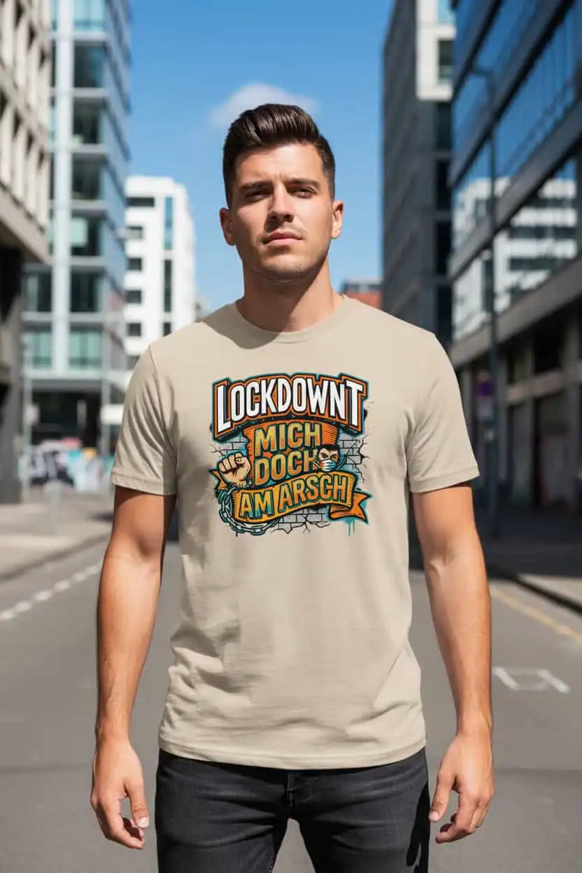 Herren Bio T-Shirt Lockdownt Heather Grau von TextilRebell – GOTS-zertifiziert, 180 g/m², nachhaltiger Streetwear-Style