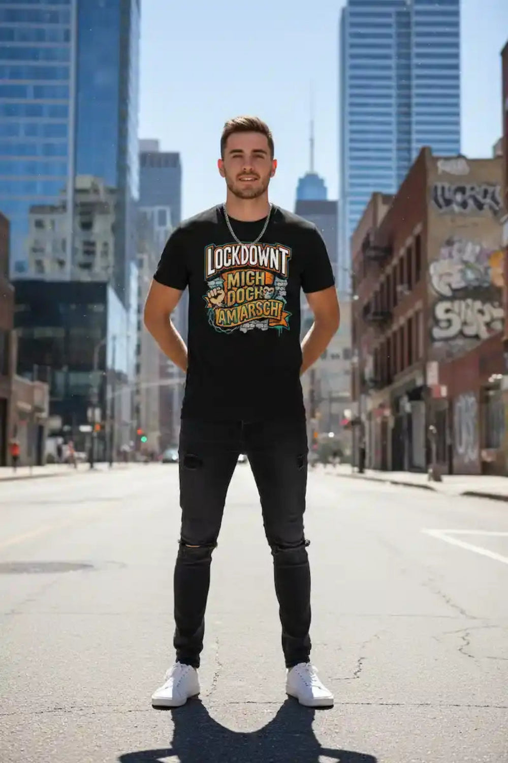 Schwarz (Lifestyle): Herren Bio T-Shirt Lockdownt Schwarz von TextilRebell – GOTS-zertifiziert, 180 g/m², nachhaltiger Streetwear-Style