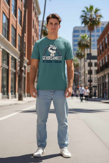„Herren Bio T-Shirt Gehorsamkeit von TextilRebell – 100% GOTS-zertifizierte Bio-Baumwolle, nachhaltiges Statement Streetwear"