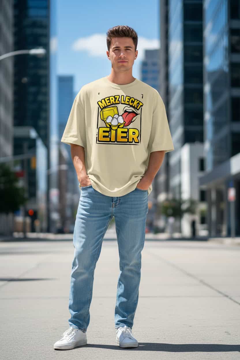 Herren Oversized Bio T-Shirt "Eier" in Weiß – TextilRebell, 100% Bio-Baumwolle, nachhaltige Streetwear
