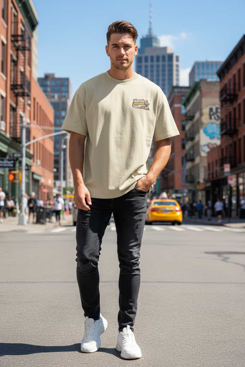 Oversized Herren T-Shirt Stein Frontansicht – TextilRebell Montag, 100% Bio-Baumwolle GOTS-zertifiziert