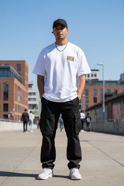 Oversized Herren T-Shirt Weiß Frontansicht – TextilRebell Montag, 100% Bio-Baumwolle GOTS-zertifiziert