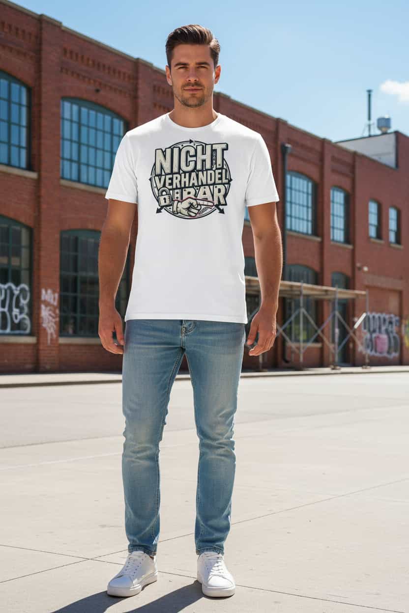 : „Herren Bio T-Shirt Weiß Frontansicht – GOTS-zertifiziert | TextilRebell"
