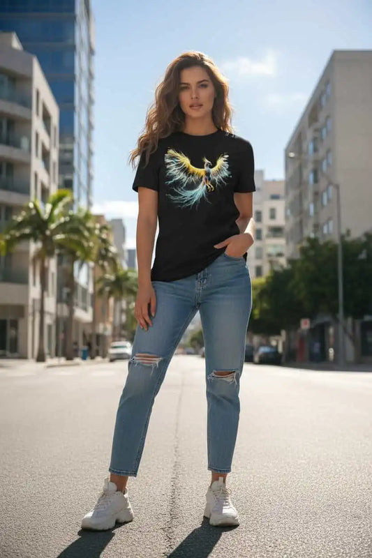 Damen Bio T-Shirt Phönix Schwarz von TextilRebell – GOTS-zertifiziert, 180 g/m², nachhaltiger Streetwear-Style