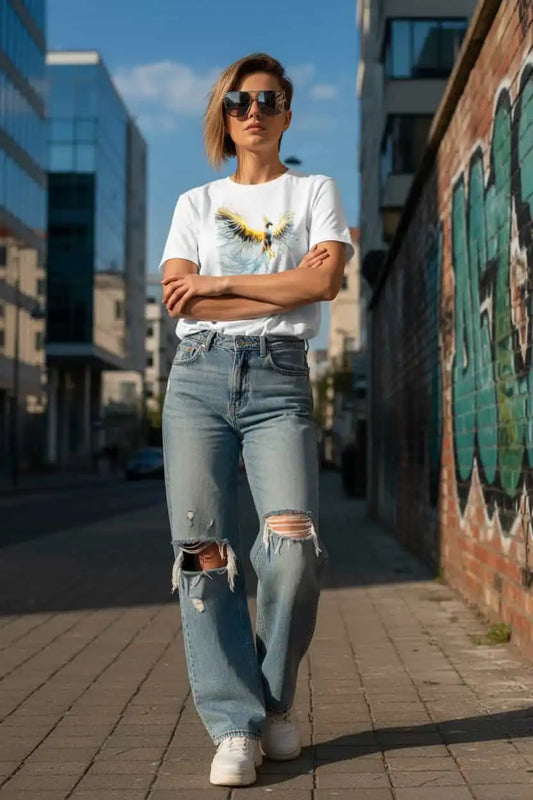 Damen Bio T-Shirt Phönix Weiß von TextilRebell – GOTS-zertifiziert, 180 g/m², faire Produktion