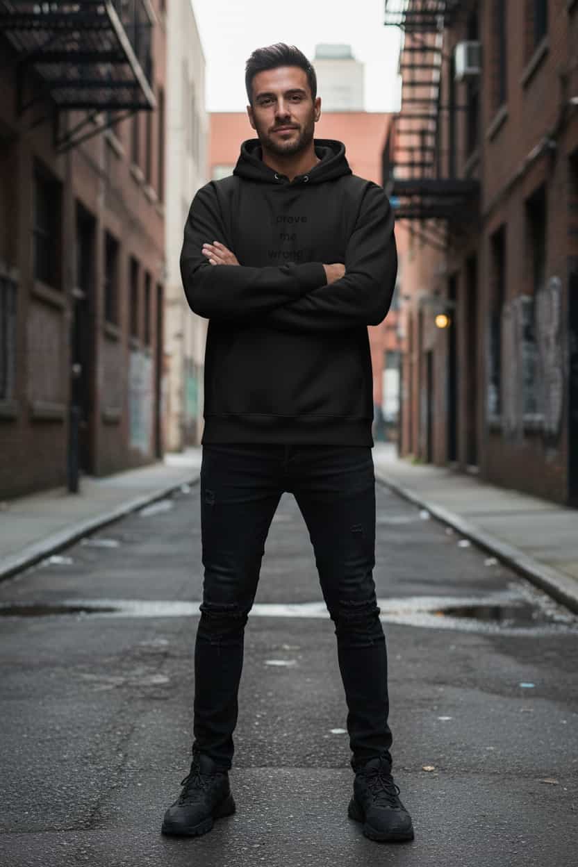 Schwarz: Herren Bio Hoodie Prove me Schwarz von TextilRebell – GOTS-zertifiziert, 350 g/m², nachhaltiger Streetwear-Style