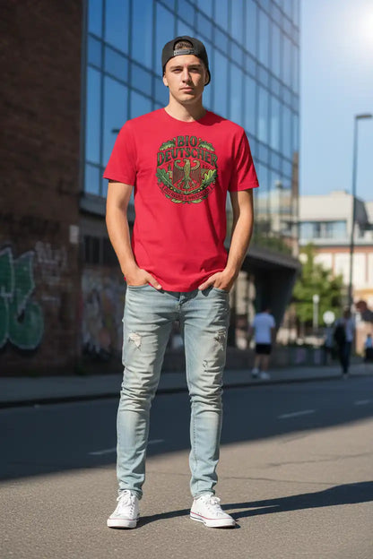  Herren Bio T-Shirt Rot mit Bio Deutscher Adler Print – GOTS-zertifiziert | TextilRebell