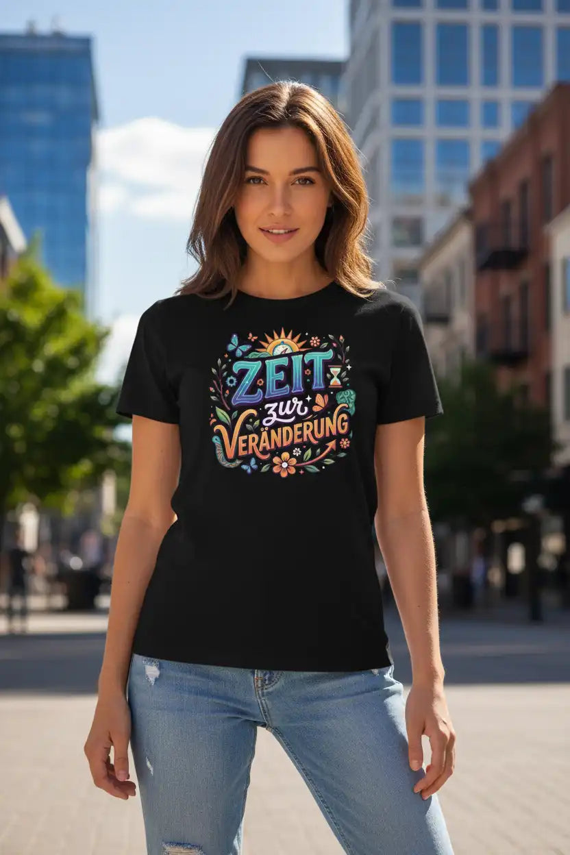  Damen T-Shirt „Zeit zur Veränderung" in Schwarz – 100% Bio-Baumwolle GOTS | TextilRebell